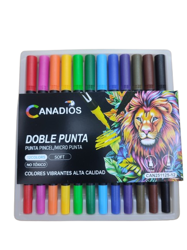MARCADOR Doble Punta 12 Colores(Canadios)
